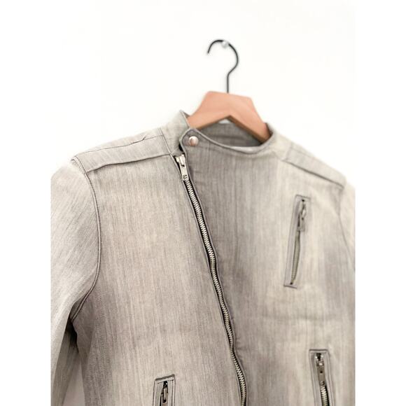 J Brand Lunar Denim Moto Jacket Medium Gray Biker Casual Baddie Punk Indie - Picture 6 of 10